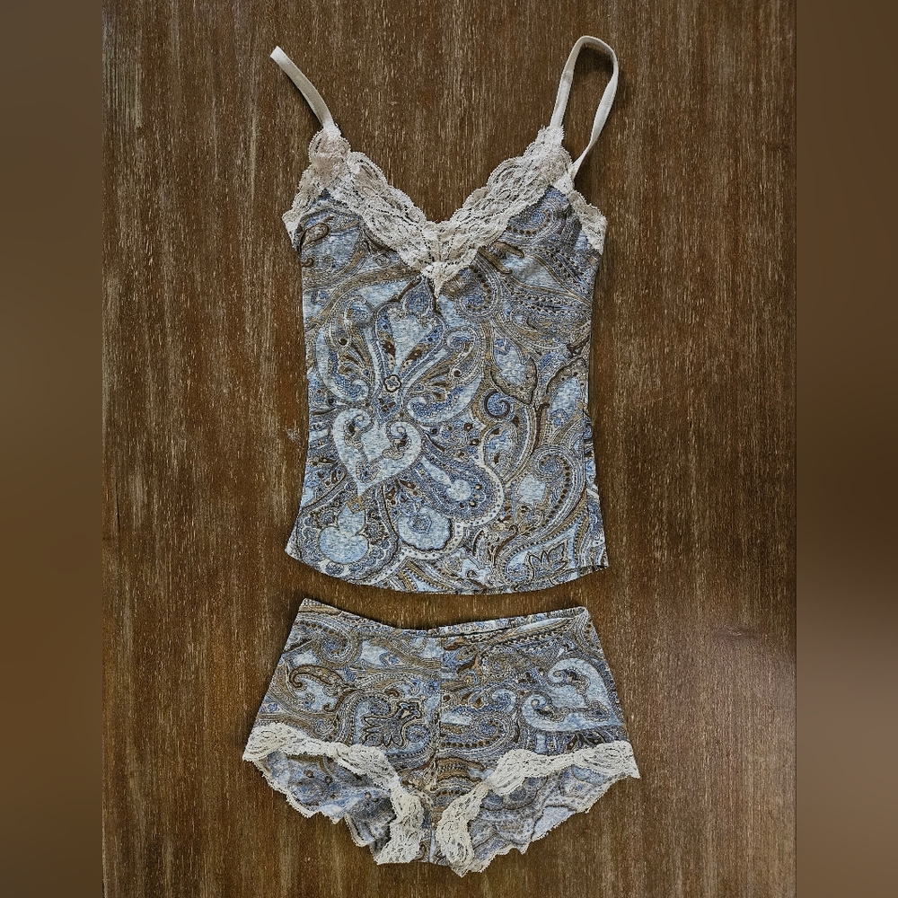 Anthropologie Paisley Lace Trim Camisole and Shorts Set Sleepwear Lace Trim XS